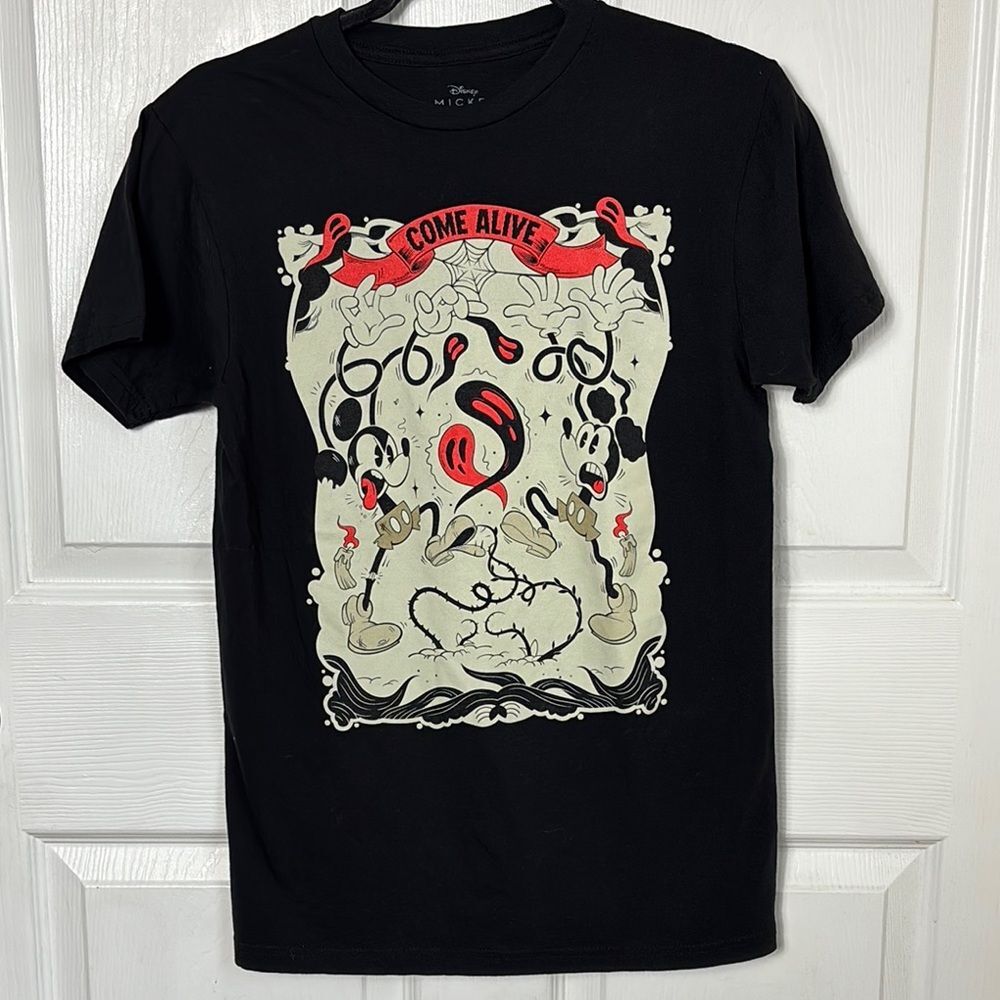 Disney Halloween Mickey Mouse Come Alive Black Graphic T-Shirt size Small Unisex
